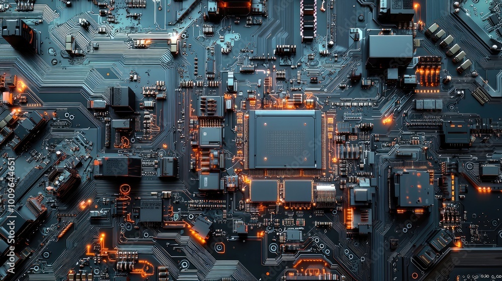 Poster close-up of a circuit board with glowing components