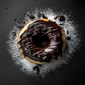 chocolate-glazed donut topped with colorful sprinkles.