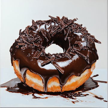 chocolate-glazed donut topped with colorful sprinkles.