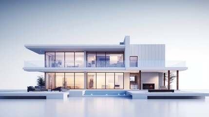 Architecture 3d rendering illustration of modern minimal house on white background