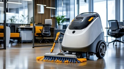 Grey cleaning machine neatly organized in office.