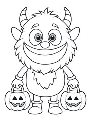Cute Monster holding two pumpkins, for Halloween coloring project