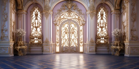 Fototapeta premium Door Design Indian and Arabic White Color LED Wall VJ Created with Generative AI Technology