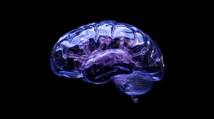 Single luminous brain jellyfish on black background