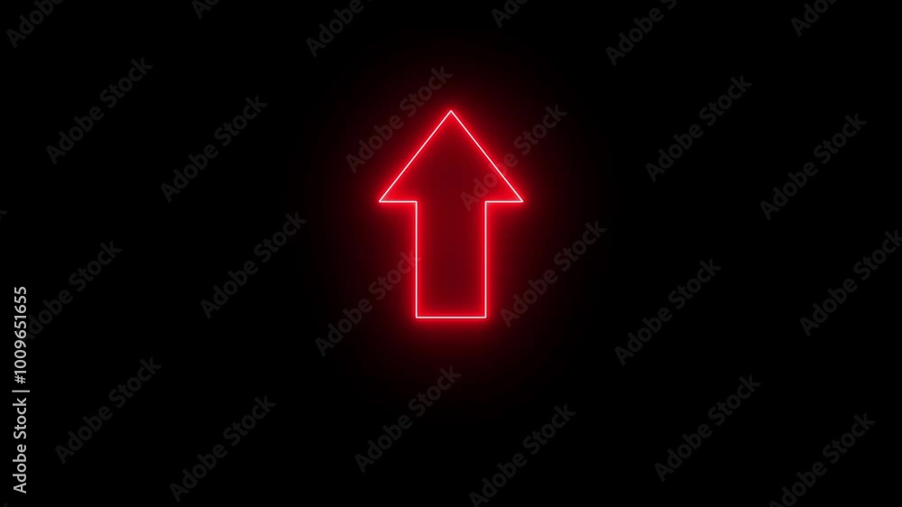 Aufkleber abstract glowing neon up arrow icon animation on black background. neon upload arrow icon animation 