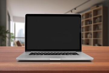 Laptop pc  with blank screen on the office desk