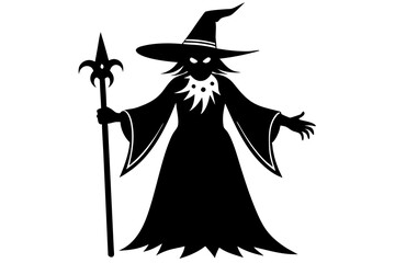 Obraz premium Little flying witch, Halloween party. A girl on a broom with a black cat and a pumpkin lantern, isolated graphics