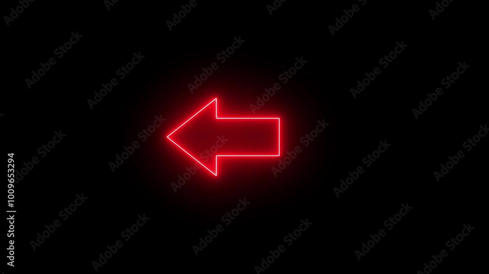 Poster glowing neon line arrow with glowing neon animation on neon arrow icon animation background