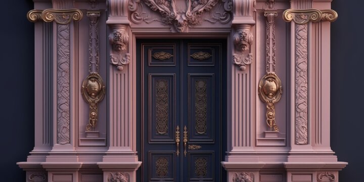 Door Design Indian and Arabic Style Blue Peach Color LED Wall VJ Created with Generative AI Technology