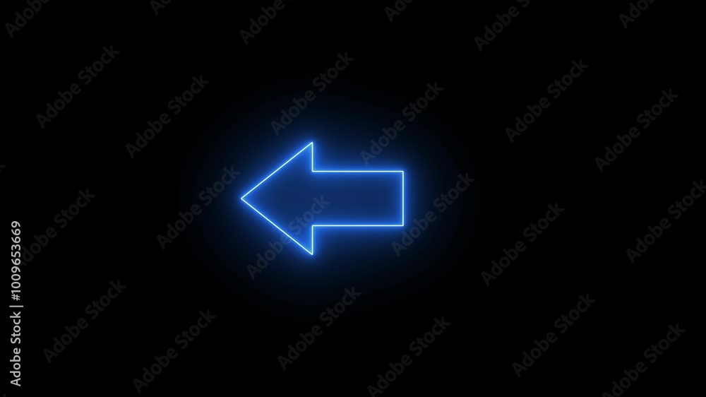 Poster glowing neon line arrow with glowing neon animation on neon arrow icon animation background