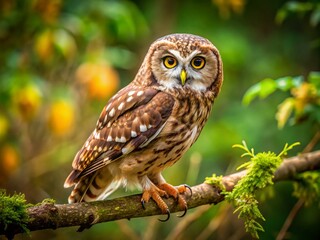 Brown Owl Perched on a Branch, Curiously Bending Its Neck to Observe Its Surroundings in Nature