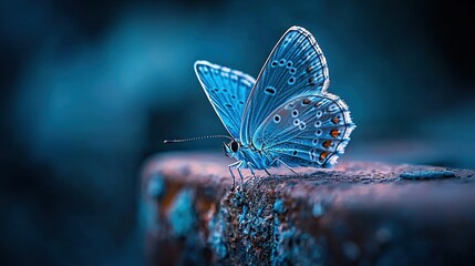   Blue butterfly on wood, close-up