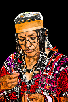 Portrait Digital Art - The Lambani tribes doing embroidery, they also called Lambadi, Lambani, Lamani or Banjari is a Western Indo-Aryan language spoken by the Banjara people across India.