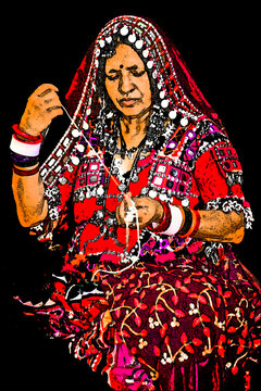 Portrait Digital Art - The Lambani tribes doing embroidery, they also called Lambadi, Lambani, Lamani or Banjari is a Western Indo-Aryan language spoken by the Banjara people across India.