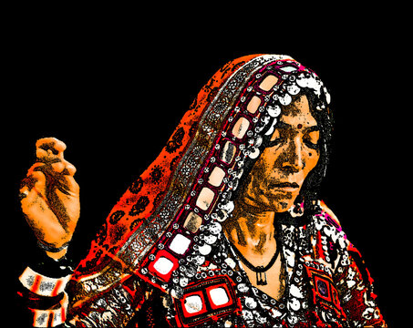 Portrait Digital Art - The Lambani tribes doing embroidery, they also called Lambadi, Lambani, Lamani or Banjari is a Western Indo-Aryan language spoken by the Banjara people across India