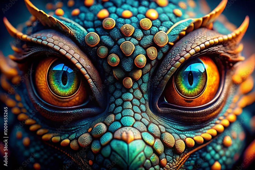 Poster captivating close-up of mysterious monster eyes with striking colors and intriguing patterns