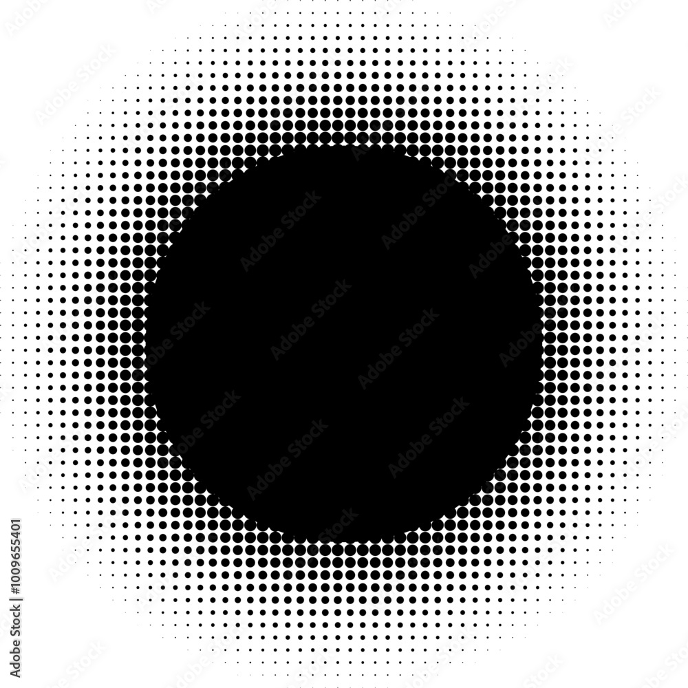 Poster black round frame with halftone shadow. stipple effect