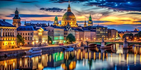 Obraz premium Captivating Vintage Architecture of a Capital City Showcasing Historic Landmarks and Urban Charm