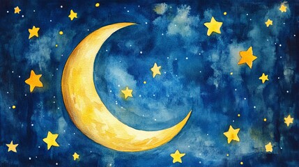 Naklejka premium Watercolor moon and star