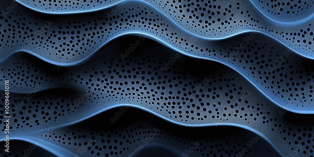 Poster digital fluid abstract blue and black 3d wavy pattern with modern curved textures, creating a futuri