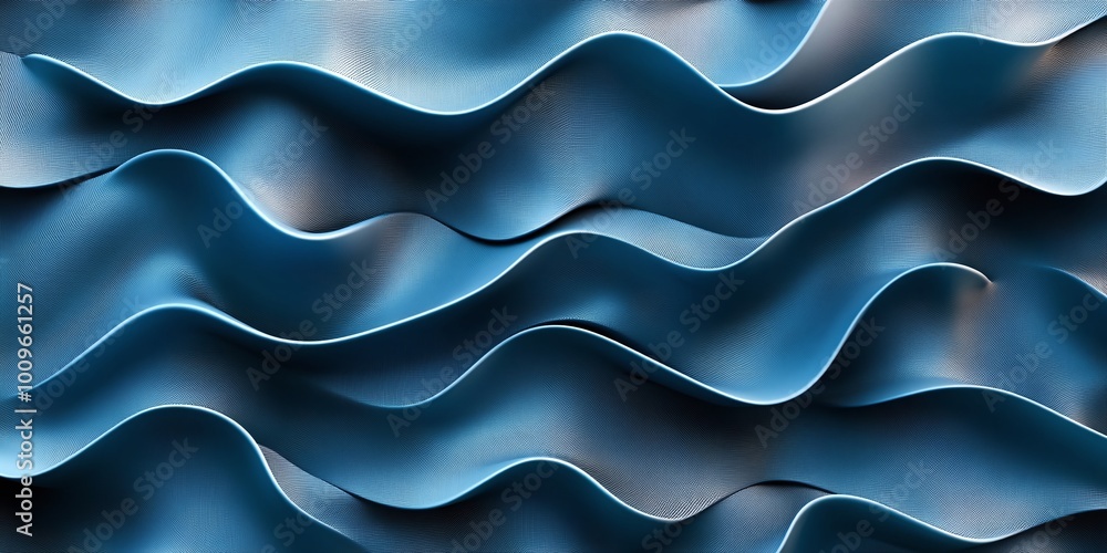 Poster digital fluid abstract blue and black 3d wavy pattern with modern curved textures, creating a futuri