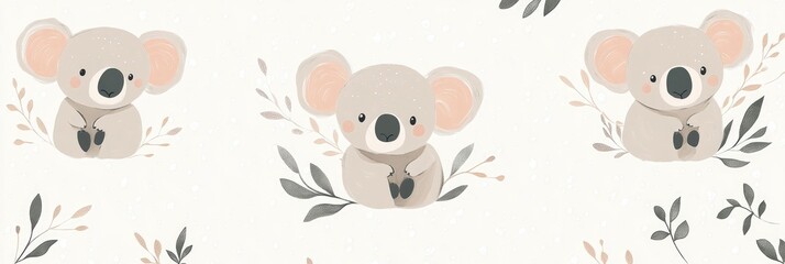 Adorable Baby Koala Illustration in Soft Neutral Tones