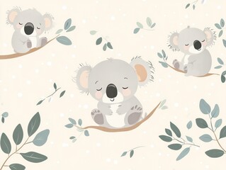 Adorable Baby Koala Illustration in Soft Neutral Tones