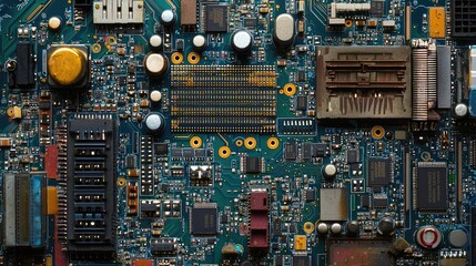 Close-up of a Circuit Board with Various Electronic Components