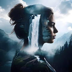 See the stunning double exposure portrait of a young woman and majestic landscape that won international acclaim for its divine beauty and bright lighting.