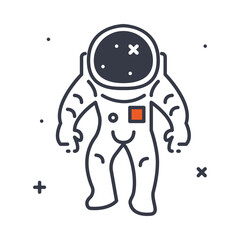 Astronaut in outer space. Minimalistic line icon