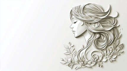 A minimalist Virgo zodiac sign in silver with fine, detailed lines and a touch of greenery, symbolizing purity and precision. Set on a white background, this design is clean and structured.