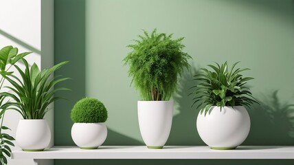 A minimalist indoor scene with a soft green background