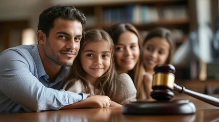 Obraz premium a serious legal consultation between a family and their lawyer with a gavel symbolizing the weight of the situation emphasizing the importance of legal representation and support