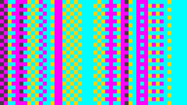 Abstract pixel retro 8bit neon blue pink video game background. Seamless looped vj pattern, psychedelic 80s, 90s, 2000s neon texture, animated retro futuristic fun optimistic party banner design