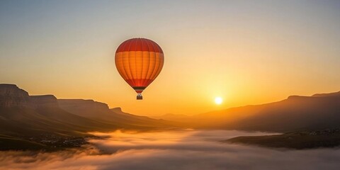 Fototapeta premium a hot air balloon flying over a mountain