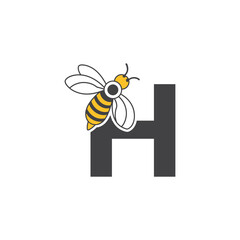 Initial letter H bee logo design. Honey bee with letter H on wings logo or icon vector bee design illustration concept .