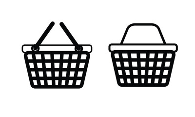 Shopping Basket Vector Icon isolated on white background. e-shop concept, shopping basket icon sign, pictogram supermarket basket ,store container. Hypermarket product carry object, grocery basket