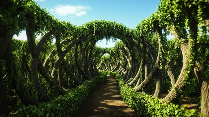 Fototapeta premium A winding path through a dense, arching forest of trees
