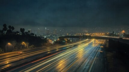 Fototapeta premium A long exposure photo of a highway at night.