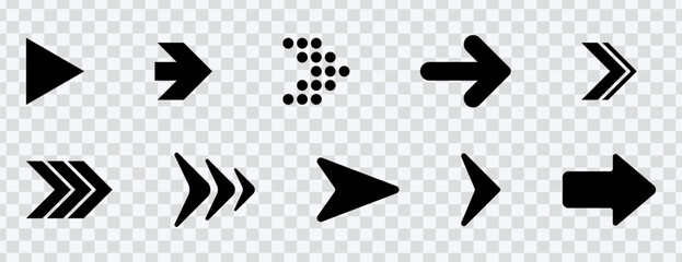Arrows icon set with black vector arrows. Perfect for navigation and direction designs.