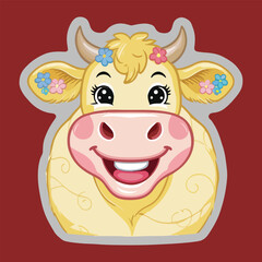A happy cartoon baby cow with flowers on vector 