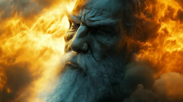 Epic 4K face of God in the clouds with dramatic sky, Power of the heavens and spirituality