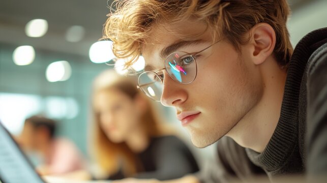 A group of students working collaboratively on a research project, analyzing data and creating statistical visualizations.