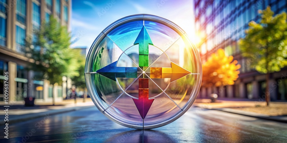 Poster transparent circle with four arrows illustrating directional movement and navigation concept
