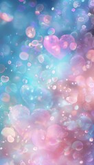 Dreamy Valentine's Day Background with Pastel Hearts and Whimsical Bokeh Lighting