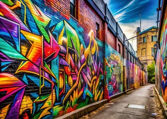 Fototapeta premium Vibrant Graffiti Letters on Urban Wall Showcasing Artistic Expression and Street Culture Aesthetic