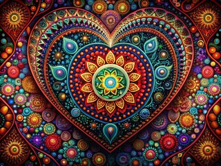 Vibrant Heart Design with Intricate Patterns and Geometric Elements for Creative Projects and Designs