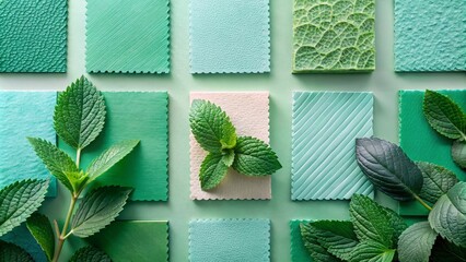 Obraz premium Vibrant Mint Green Color Swatch Displaying Its Freshness and Elegance in Various Textures and Shades