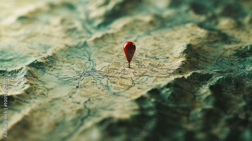Poster close-up view of a map with a single pin marking a specific location