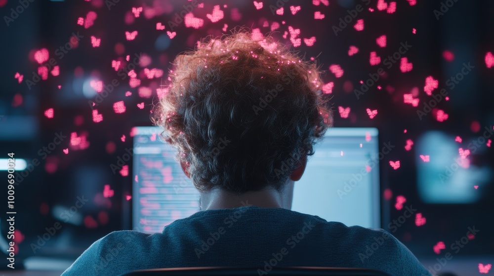 Leinwandbilder a programmer writing code on a screen, surrounded by digital tools and displays, illustrating the wo